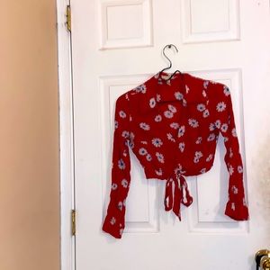 Floral cropped long sleeve throw over.